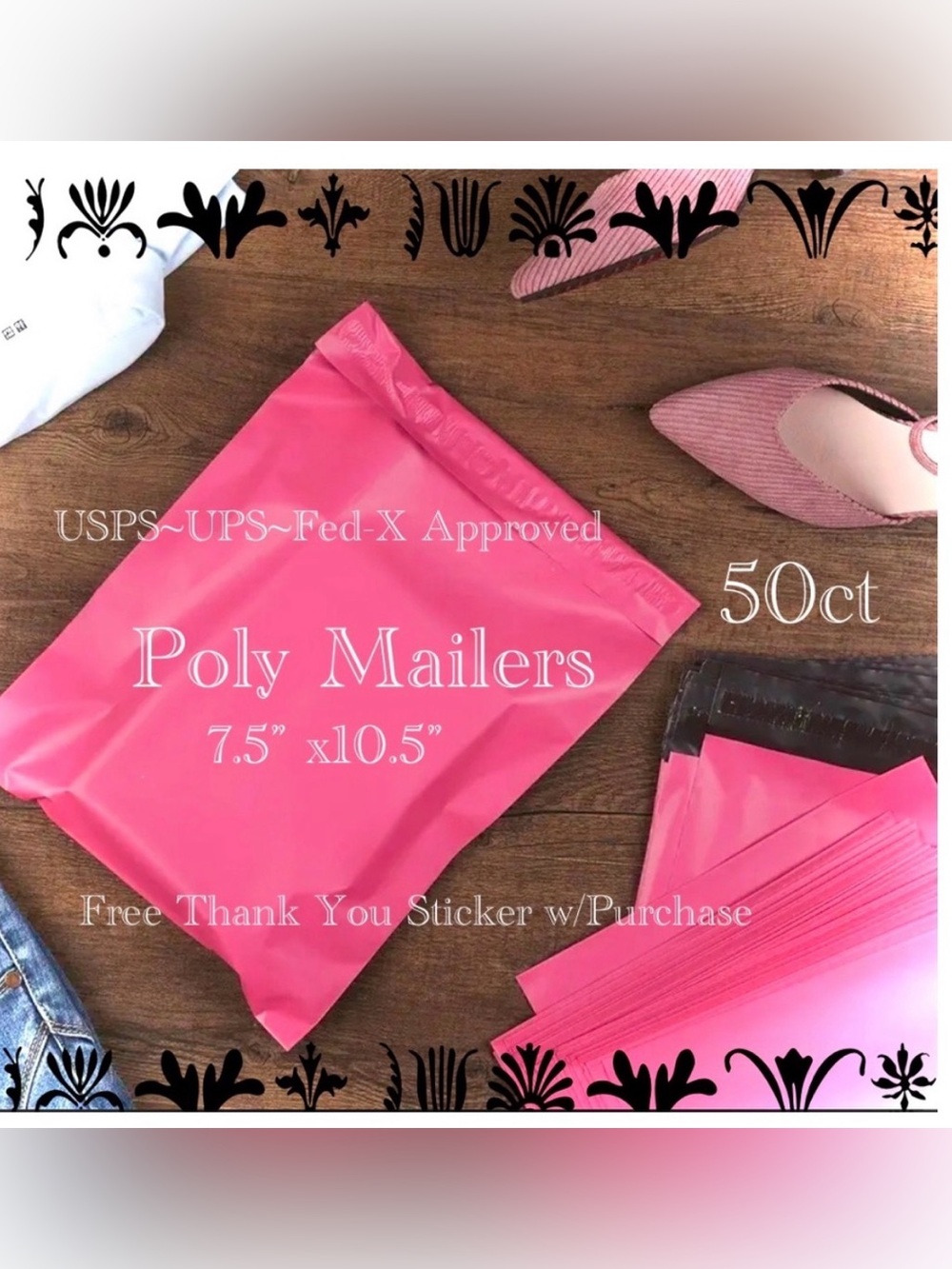 50ct ~ 7.5 x 10.5”~ Poly Mailer Bags 👛🆕👛Plus 😁 50ct Thank You Stickers Included